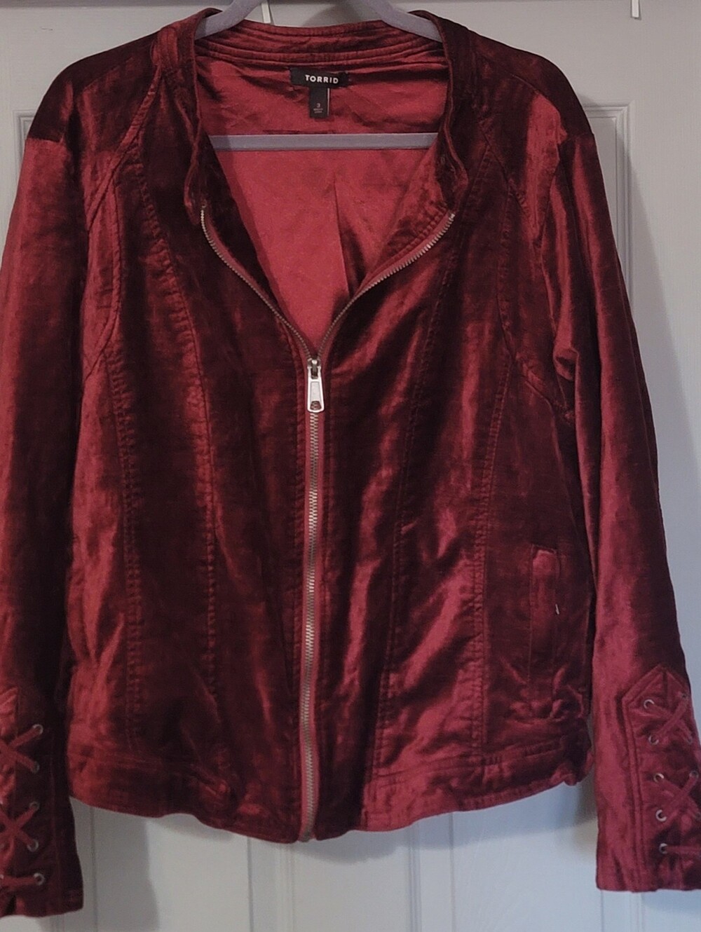 Torrid Deep Wine "Velvet" Zip Bomber Biker Jacket - Size: 3